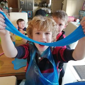 Slime Making  You get to make slime in lots of bright colours.   We provide all the equipment, containers to take the slime home and aprons to wear.  Don't worry, it's not too messy!